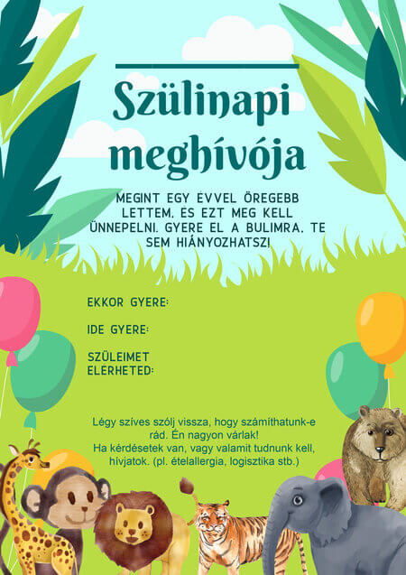 Születésnapi meghívó szöveg dzsungeles gyerekeknek