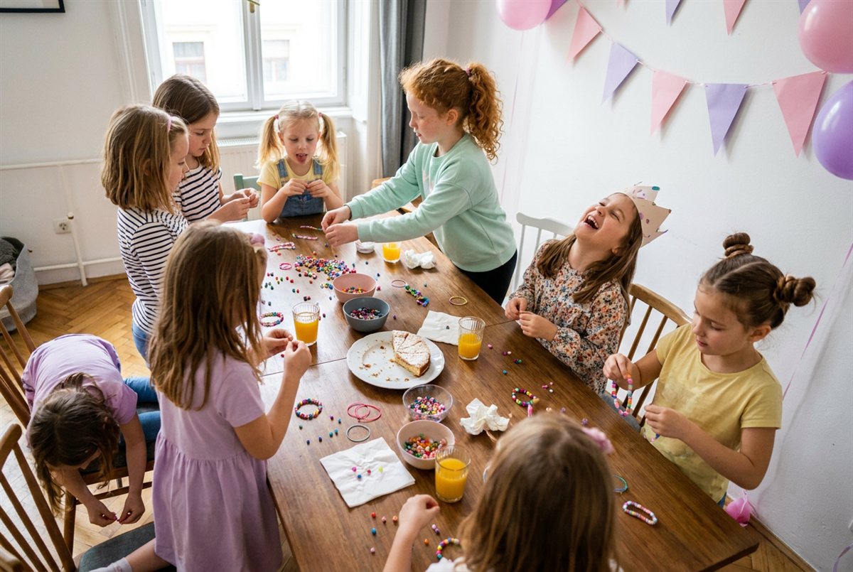 csajos szülinapi buli otthon, lányok gyöngyet fűznek